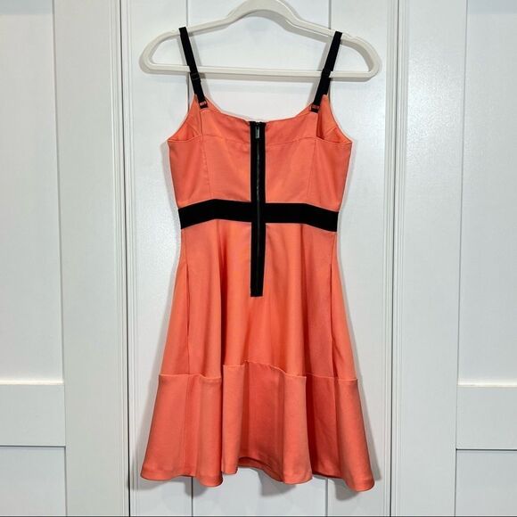 Rachel Rachel Roy Coral Salmon Pink Black Bandage Mini Dress Stretch Fit Flare 4 - Picture 7 of 12